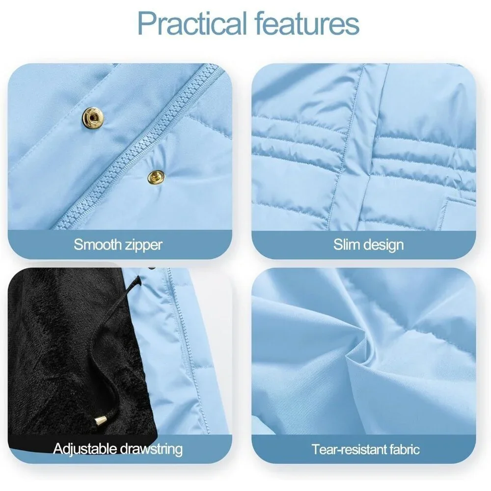 Women's Light Blue Winter Warm Long Drawstring Waterproof Snow Puffer Jacket